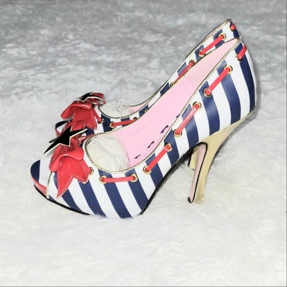 Leg Avenue Deadstock Red, White & Blue Striped Platform Heels Women's US 6! NWOT